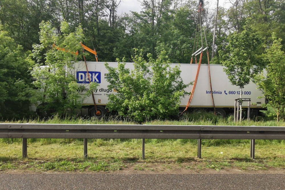 Немецкие спасатели кранами доставали из леса грузовик, который загнал туда украинский дальнобойщик